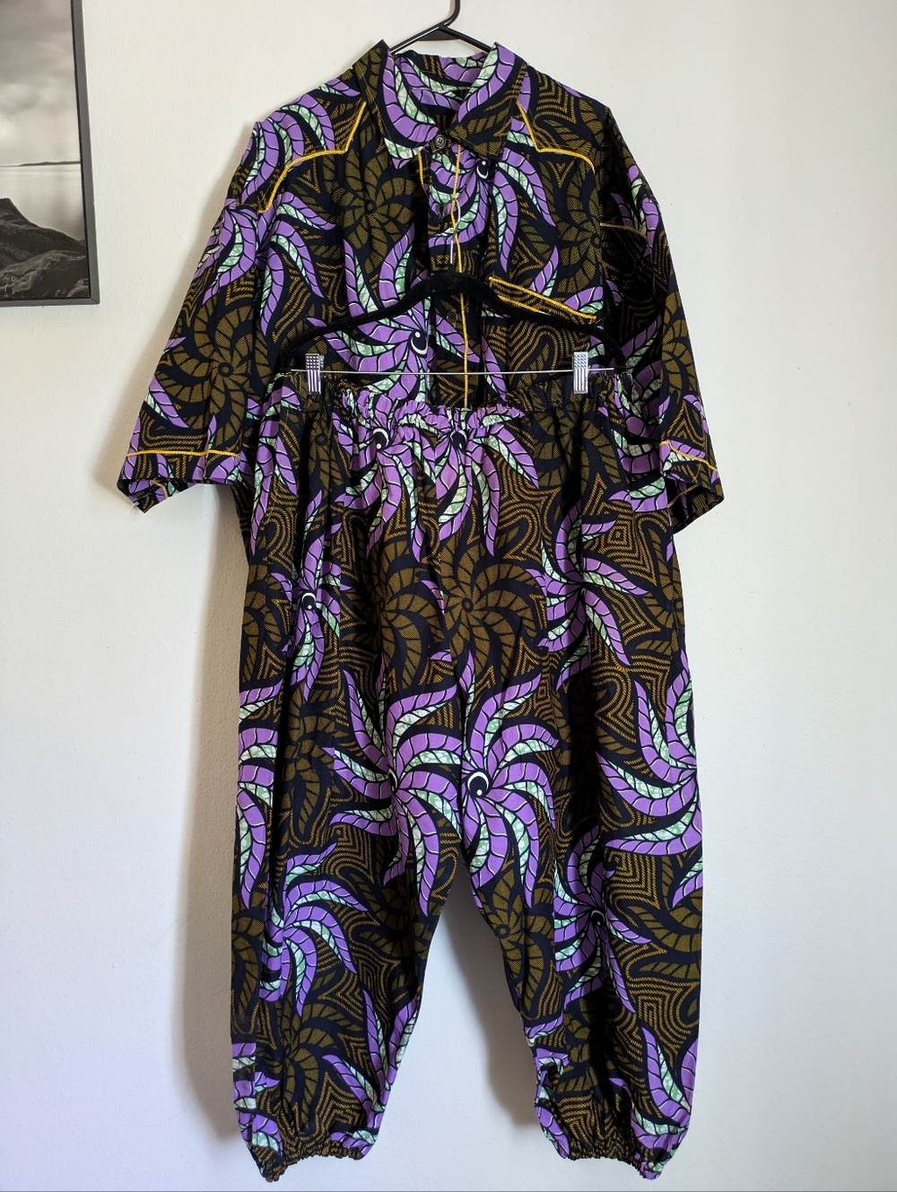 Unique Artisan African Wax Print Shirt - Vibrant Purple & Gold-Plus Size 3XL-4XL
